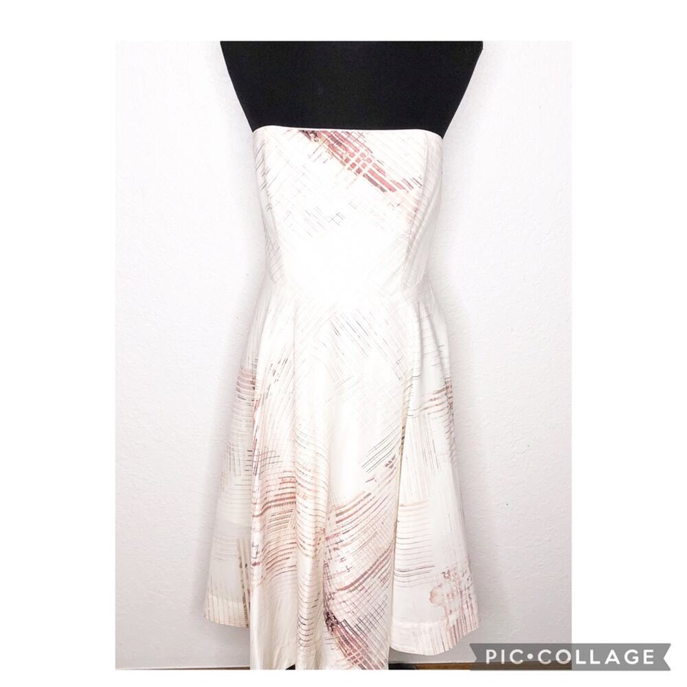 WHBM white pink geometric stripe print strapless midi dress size 6 NWT